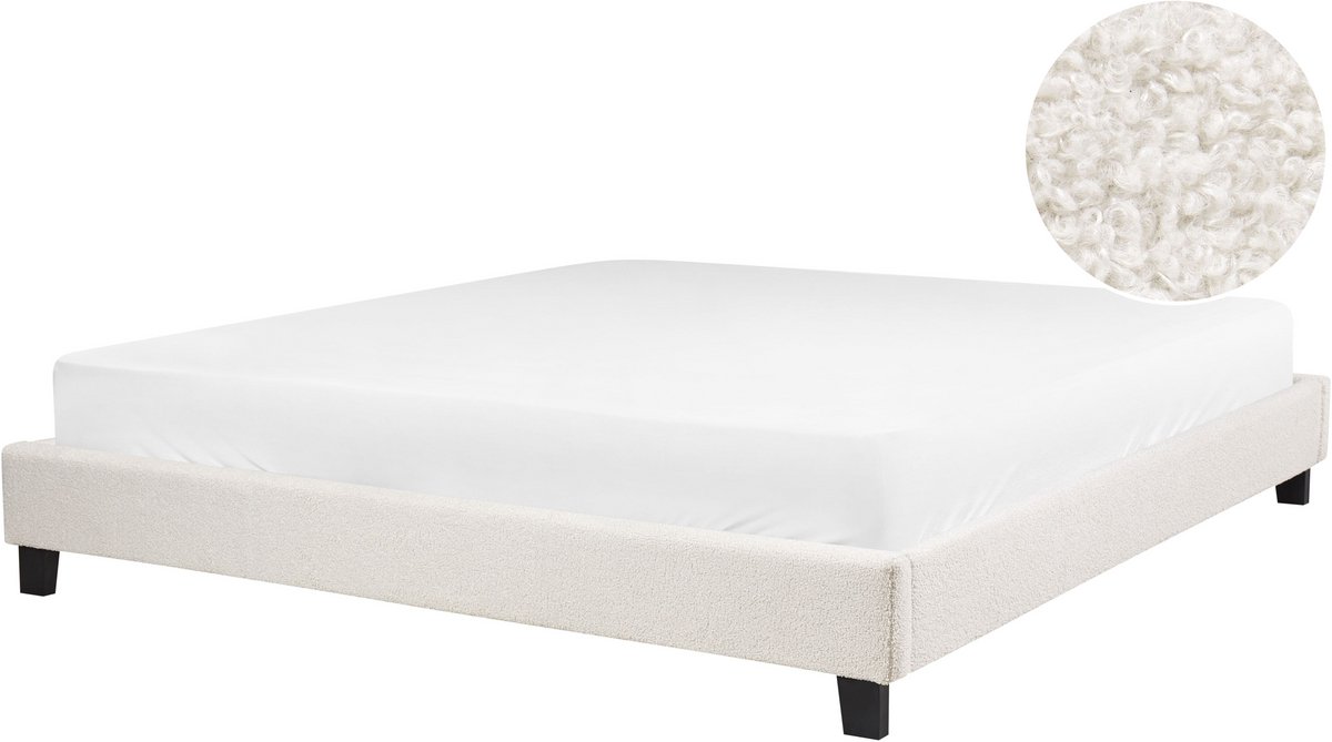 Beliani ROANNE - Tweepersoonsbed - Lichtbeige - 180 x 200 cm - Bouclé