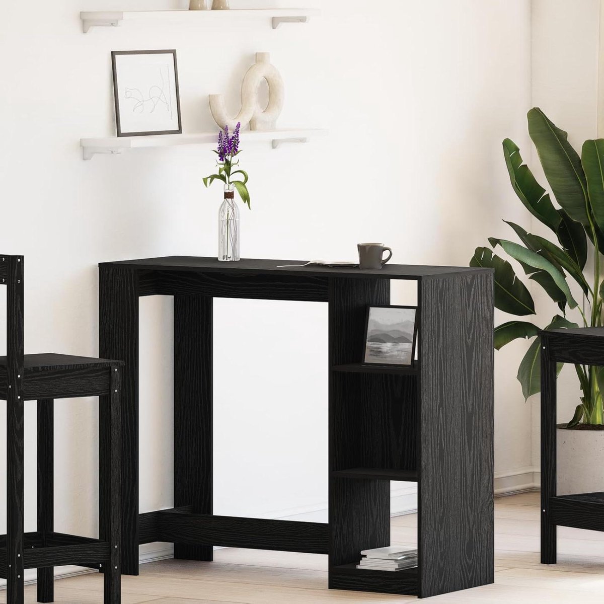 Bartafel met plank - Eettafel Keuken - Gezellig Borrelen - Massief Eikenhout - 1025x46x1035 cm - Zwart