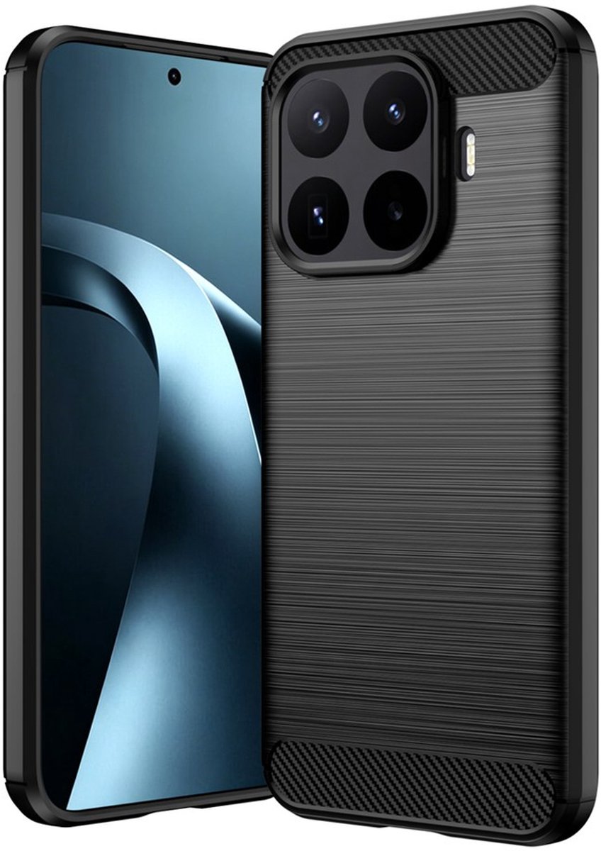 MobyDefend Hoesje - Geschikt voor Xiaomi 17T Pro - TPU Backcover - Geborstelde Metaal & Carbon-Look - Zwart