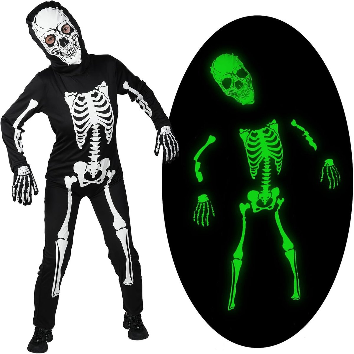 Lichtgevend Skelet Kostuum voor Kinderen - Halloween, Carnaval en Cosplay Outfit voor Jongens en Meisjes