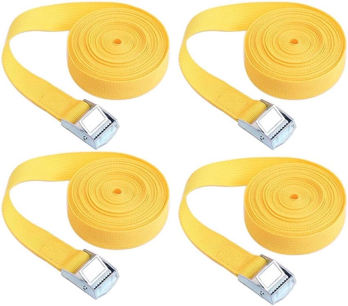 Verstelbare spanbanden set van 4, stevige lashing straps voor vrachtwagens, motoren en bagage - 2m x 25mm, geel