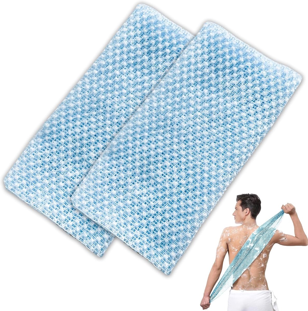 Exfoliërende Handdoek Set van 2 | Lange Antibacteriële Scrubber voor Dode Huidcellen, Ideaal voor Douche en Spa Gebruik, Geschikt voor Mannen en Vrouwen