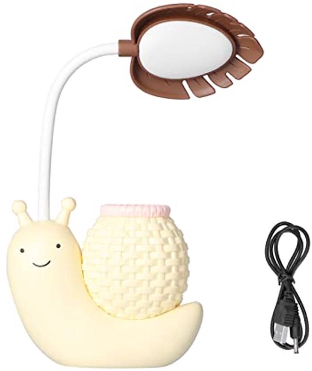 Schattige LED Tafellamp met Penhouder - Multifunctionele Gooseneck Lamp voor Studenten en Kinderen - Warm Witte Licht - USB Opladbaar