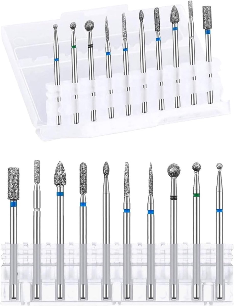 Set van 10 Professionele Diamant Snijkoppen voor Nagelriemverwijdering, Tungsten Staal Nagelslijper Gereedschapset voor Manicure en Pedicure