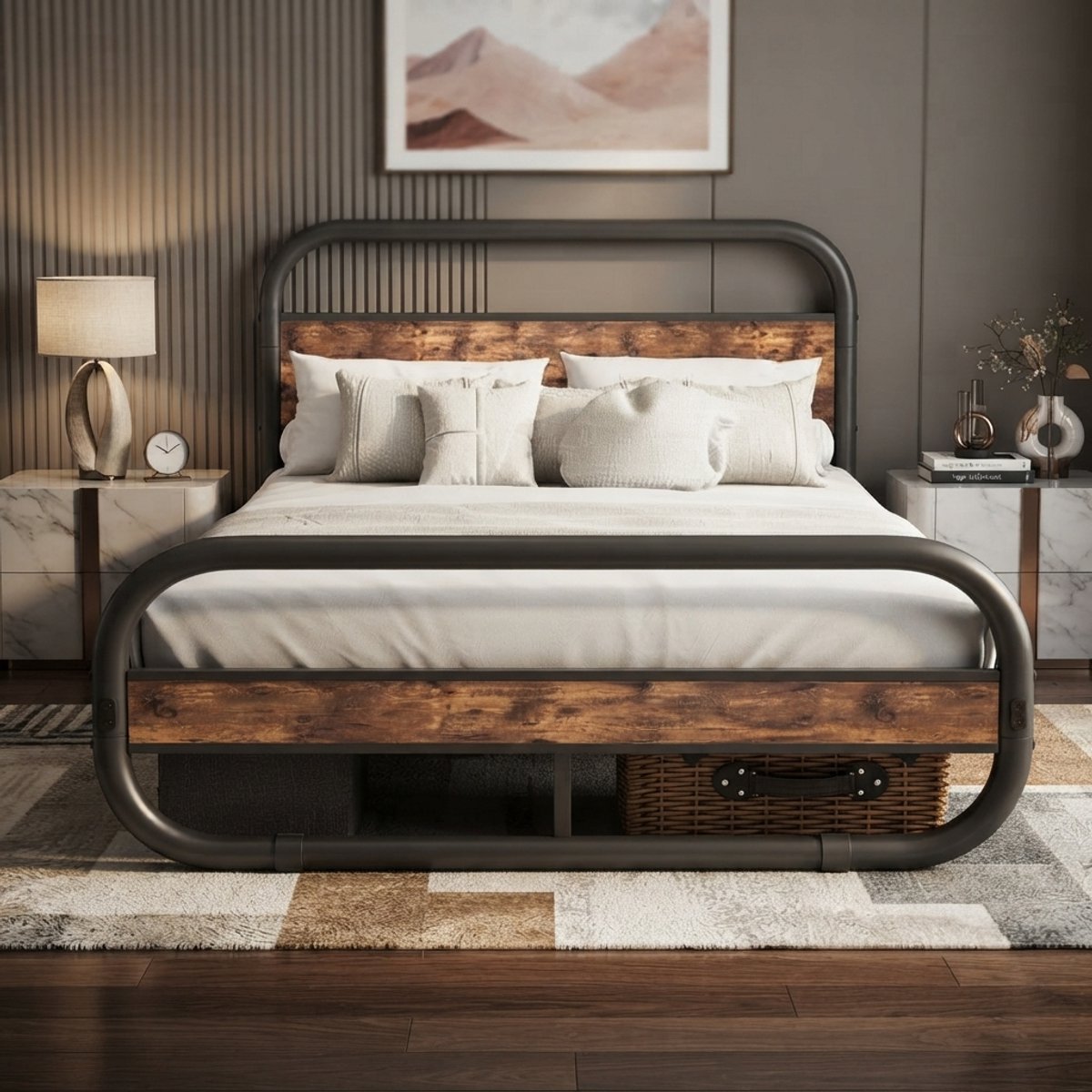 Metalen bed 120x200 cm met - 120x200 cm - Bruin - Novihome
