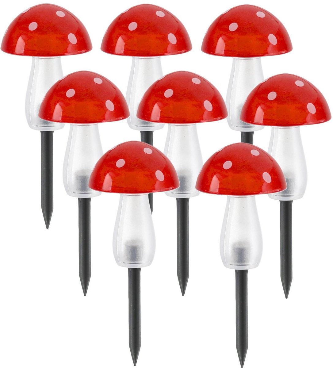 Cepewa tuinlamp paddenstoel - 8x - solar - H20 cm - incl grondpen - aan/uit schakelaar