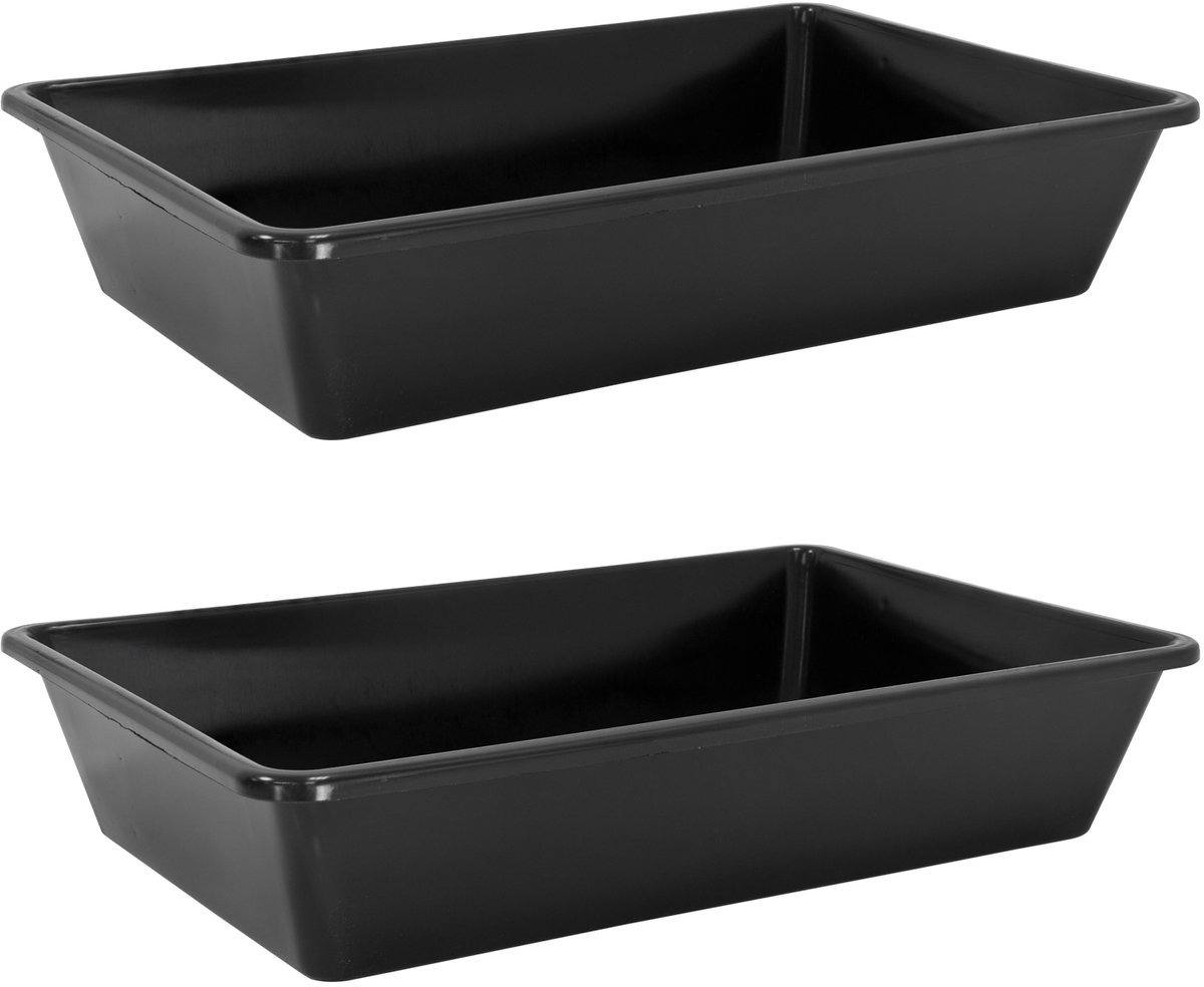 2x Plastic Bak, 20L Inhoud, Stofbad, Zandbad, Plastic Voetenbad, Rechthoekige Plastic Bak, 60x40x12 cm, Zwart, Opbergbak, petigi