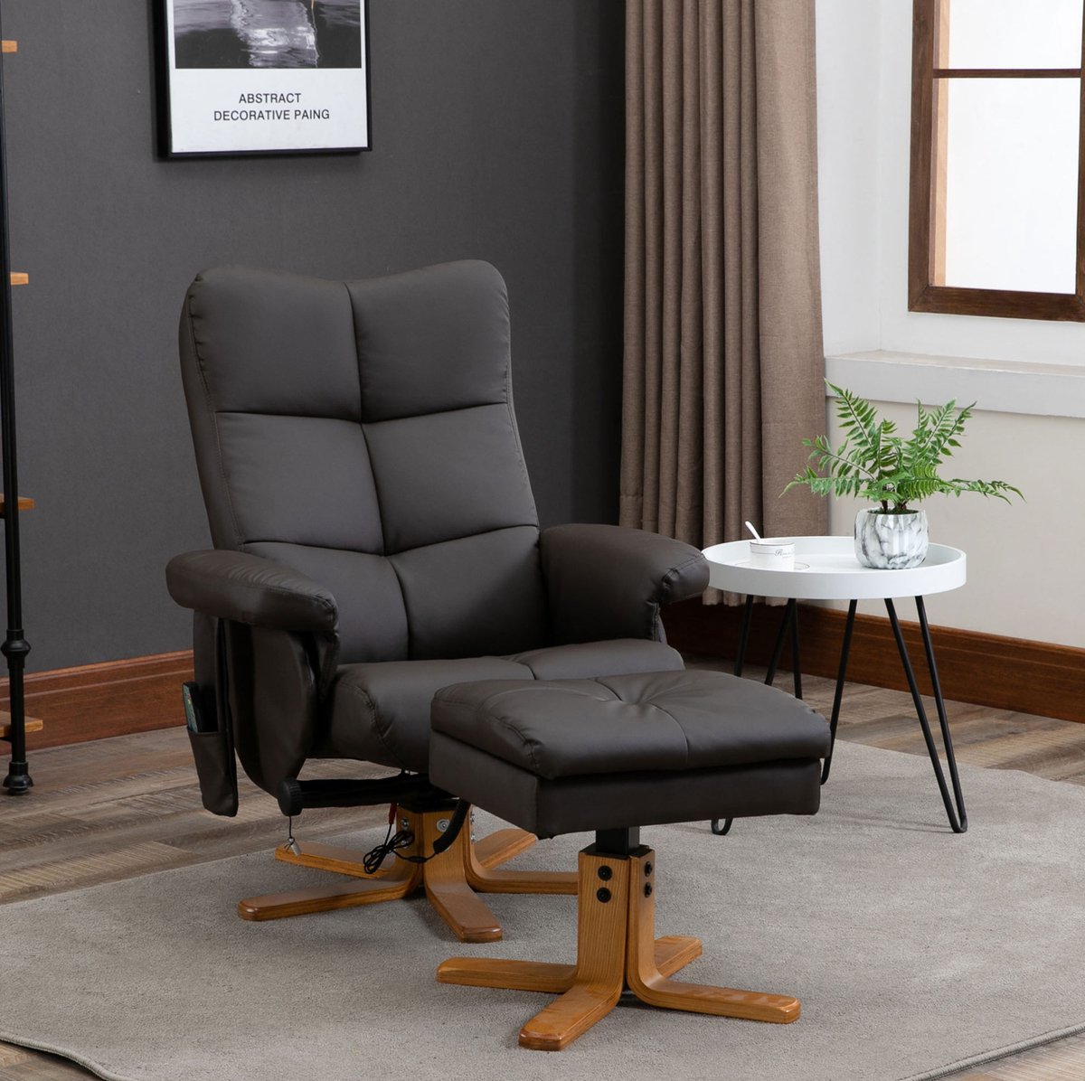 MIVRAY Fauteuil 80 x 86 x 99 cm - Massagefauteuil Met Hocker En 145° Verstelling - Voor Woonkamer En Ontspanning - Kunstleer Bruin