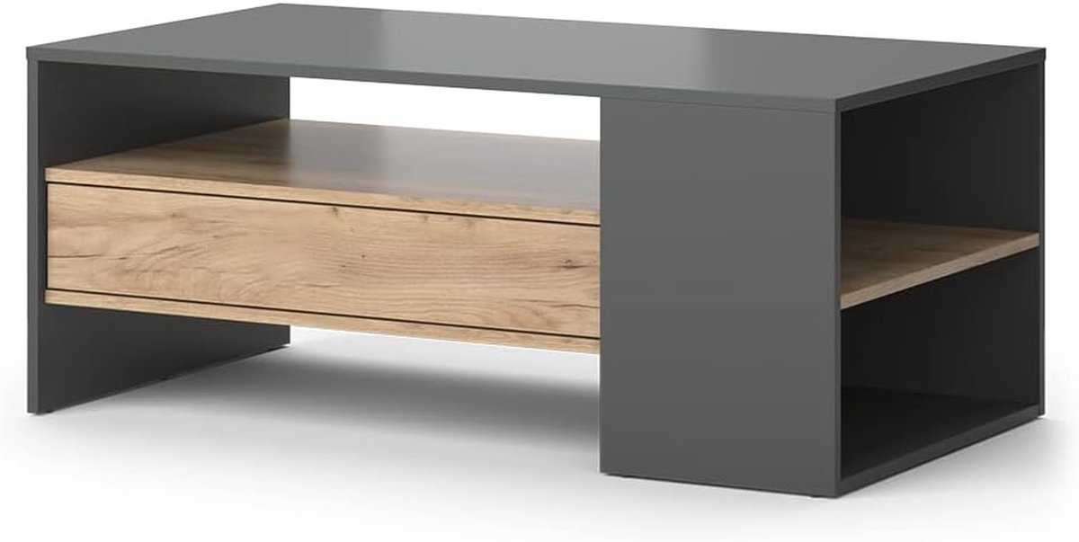 Salontafel Fabien - Woonkamertafel Hoektafel - Opbergen Woonkamer - Krasbestendig Oppervlak - 110 x 45 cm - Eiken Goud Antraciet