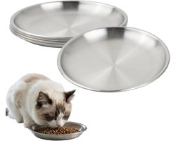 Set van 4 RVS Kattenkommen - 5,5 Inch Brede Ondiepe Voerbakken voor Katten en Kittens - Ideaal voor Droog en Nat Voedsel, Geschikt voor Kleine Huisdieren
