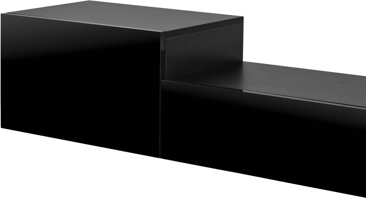 Wishdor - TV-meubel - wandhangend hoogglans design met 5 deuren en app-gestuurde LED-verlichting - modern woonkamer meubel - houtlook zwart - 245 x 30 x 26 cm