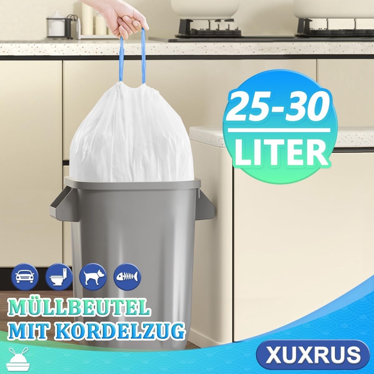 Vuilniszakken 30 L - Wit - Met trekkoord - Geurloos - Voor Huishoudelijk Gebruik