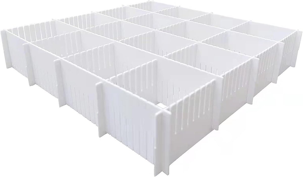 SnelShoppen - 20pcs Lade-Organizer, 15" x 2.75", Dun, Verstelbare Ladeverdeler voor Ondergoed, Sokken, Make-up, Keukenbestek, Wit