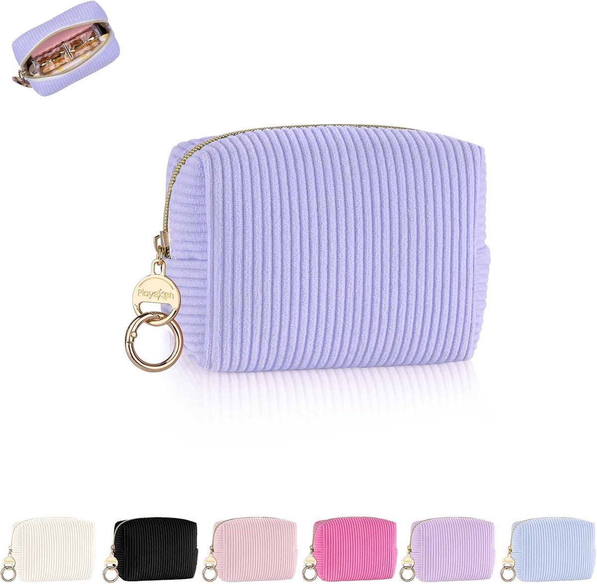 SnelShoppen - Mini Cosmetic Bag - Kleine Make-up Tas voor Vrouwen - Corduroy Toilettas met Rits - Reis Accessoires - 11 x 5.5 x 8.5 cm - XS - Perfect