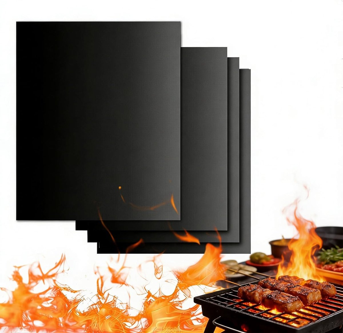 SnelShoppen - Set van 4 Herbruikbare Grillmatten 40 x 33 cm - Antiaanbakpapier voor Houtskool-, Gas-, Oven- en Airfryergrills - Hittebestendig tot 260
