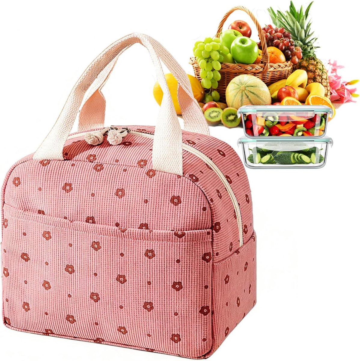 SnelShoppen - 9L Insulated Lunch Bag voor Vrouwen, Herbruikbare Koeltas, Koelbox voor Werk, School, Picknick, Strand - Roze, Met Gescheiden Opbergruim