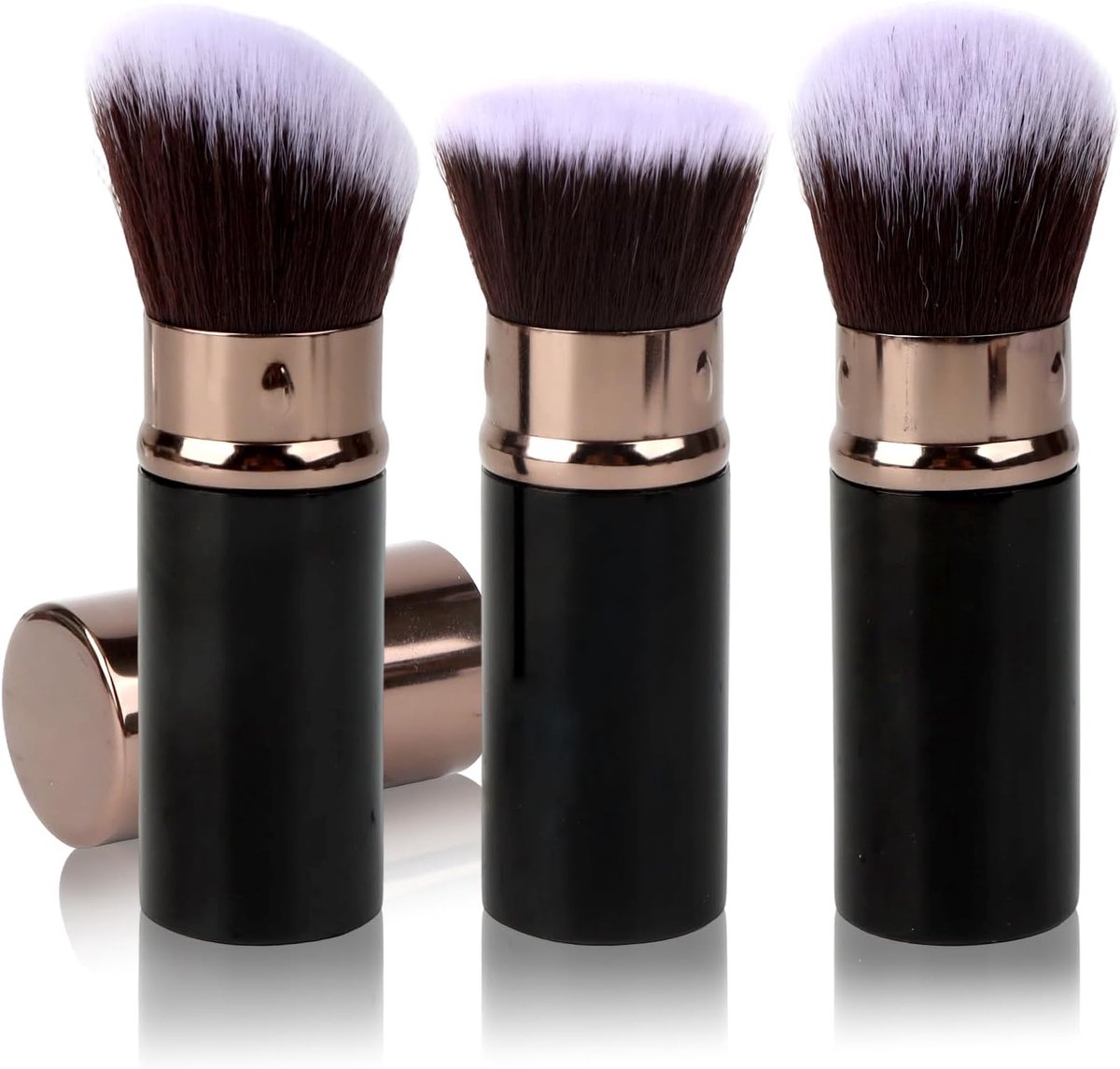 SnelShoppen - 3-Delige Retractable Make-up Kwasten Set met Rond, Plat en Gehoekt Tips, Zachte Synthetische Haren voor Foundation, Blush en Contouring,
