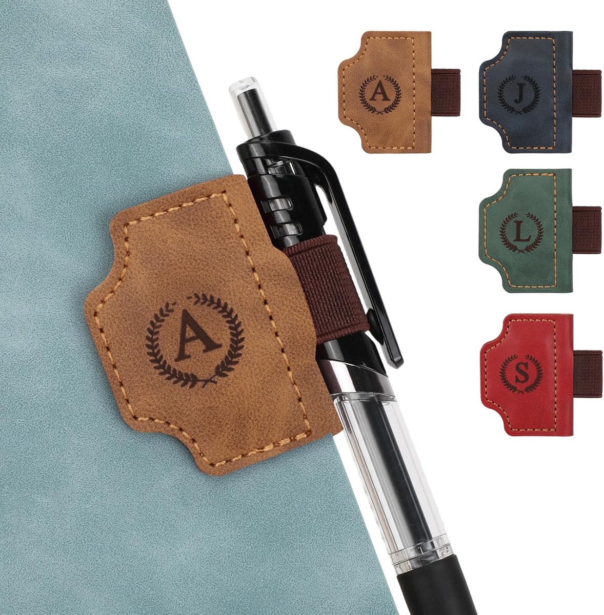 SnelShoppen - Gepersonaliseerde Magnetische Leren Boekenlegger met Penhouder, Retro Stijl Eerste Letter Boekenlegger Pagina Clip voor Vrouwen en Manne