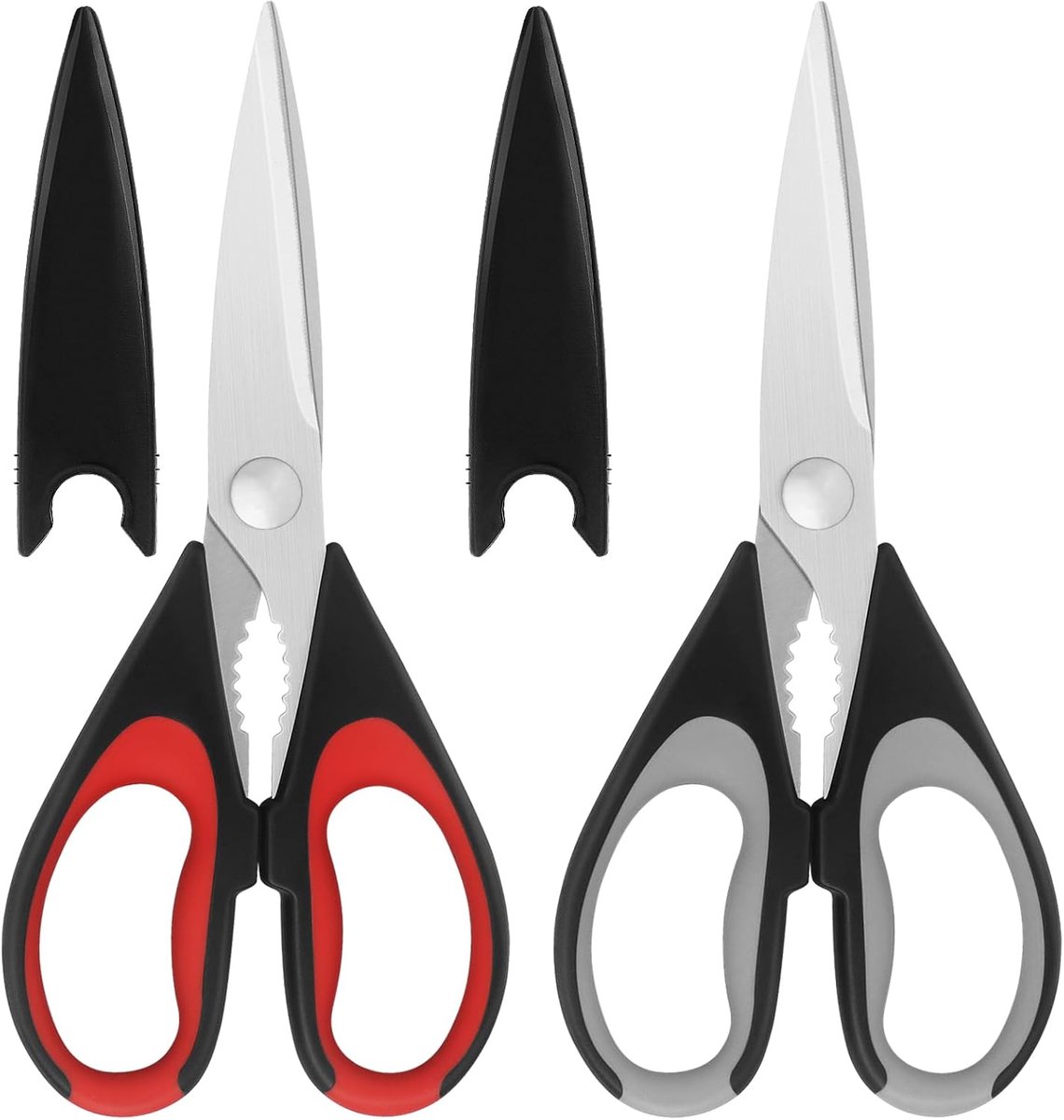 SnelShoppen - Keuken Scharen Set van 2, Rood/Grijs, Roestvrijstalen Scharen met Soft Grip Handvat, Multifunctionele Keuken Scharen, 8.6 inch, Sterke B