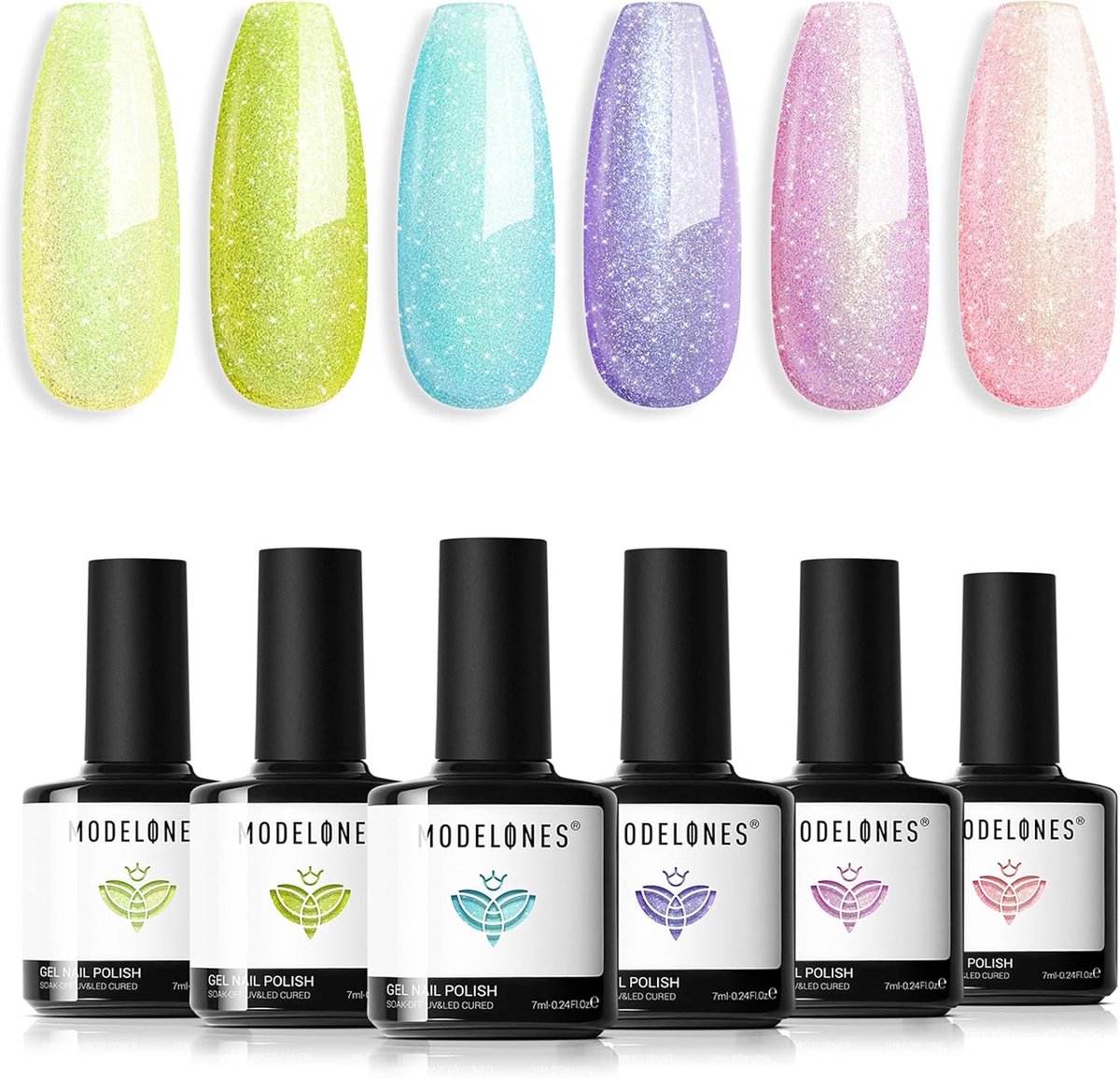 SnelShoppen - UV Gel Nagellak Set Glitter 6 Kleuren - Groen, Violett, Roze - Ideaal voor Nail Art en Beginners - Gezonde en Niet-giftige Materialen