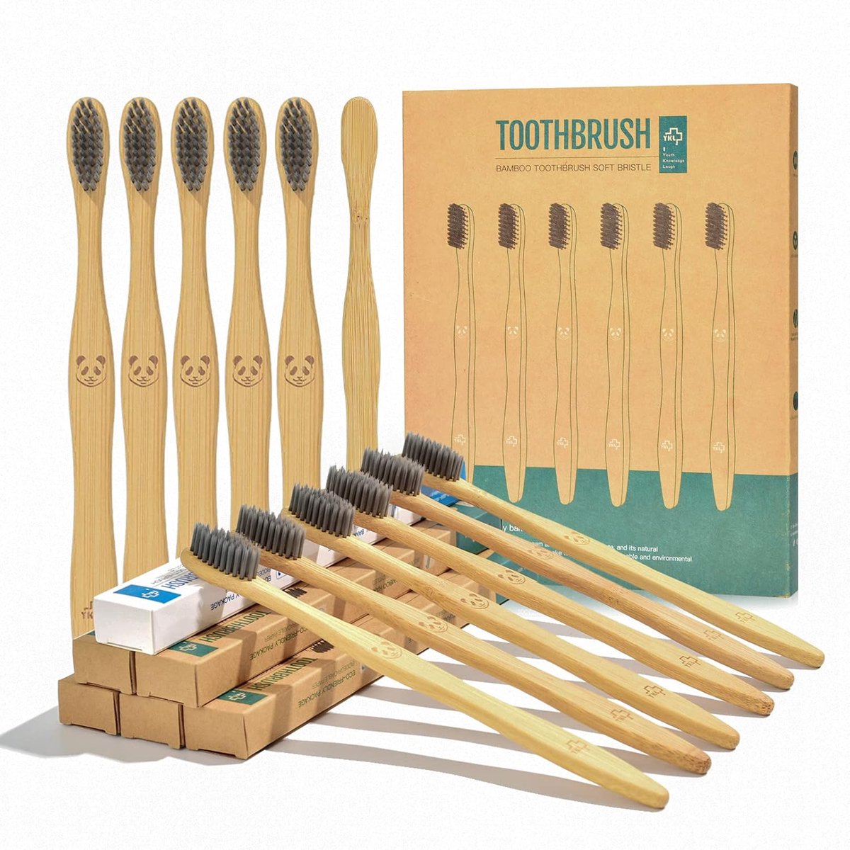 SnelShoppen - 12 Pcs Eco-Vriendelijke Bamboo Tandenborstels met Houtskool | Biologisch Afbreekbare Zachte Borstelharen, Milieu Bewust, Duurzaam, Groen