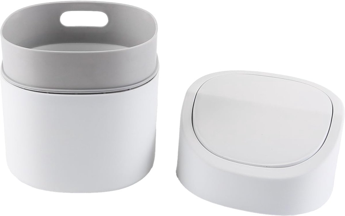 SnelShoppen - Mini Desktop Prullenbak - Witte Plastic Afvalbak met Swingdeksel - 2 Liter Capaciteit - Lichtgewicht ABS PP Materiaal - Compacte Afvalba