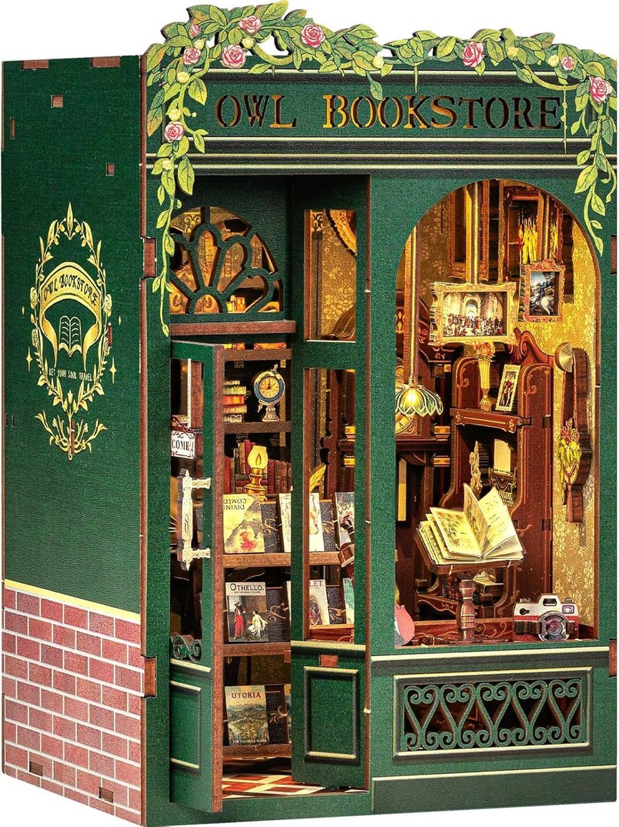 SnelShoppen - Cutefun DIY Book Nook Kit - Miniatuur Huis Kit met LED Licht & Sensor - Creatieve Boekenkast Decoratie voor Tieners & Volwassenen - OWL