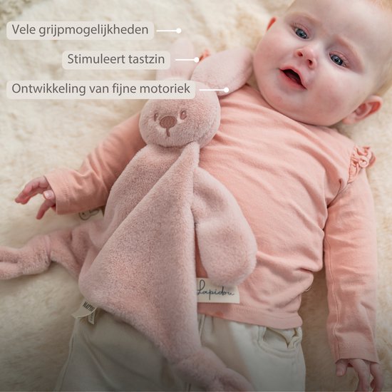 Nattou Lapidou Baby Knuffeldoekje - 37 x 35 cm - Doudou Konijn - Poederroze van Nattou — afbeelding 3