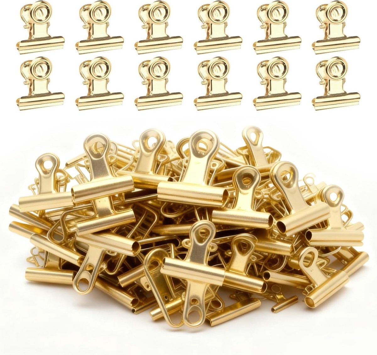 SnelShoppen - 100 Stuks Mini Bulldog Clips - Gouden Kantoorclips - 22mm Metalen Clips - Multifunctionele Foto- en Documenthouders - Perfect voor Organ