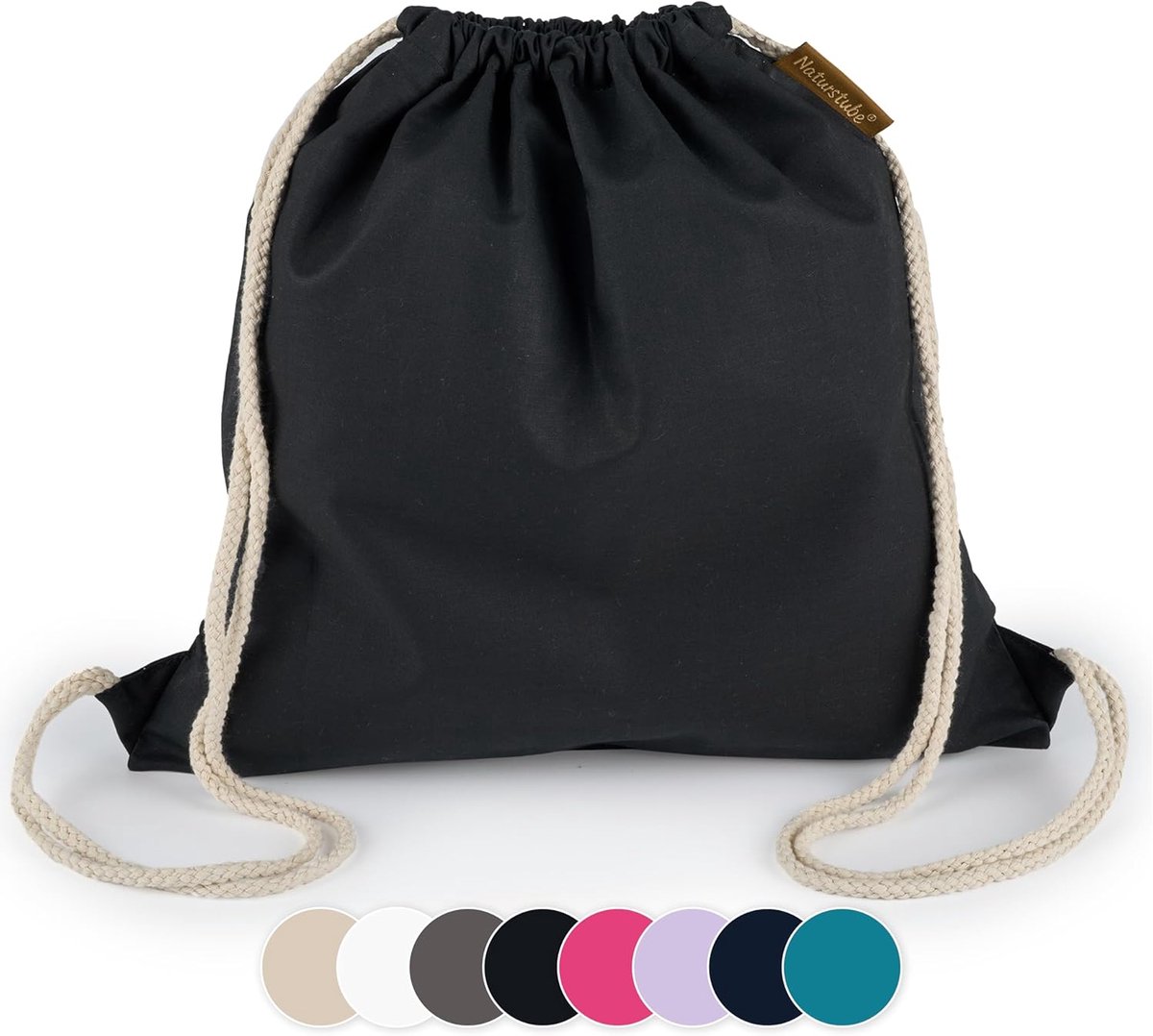 SnelShoppen - Gymtas met Trekkoord Katoen Zwart (38 x 42 cm) OEKO-TEX® | Sporttas voor Zwemmen, School & Sport | Kindertasje, Rugzak met Trekkoord voo