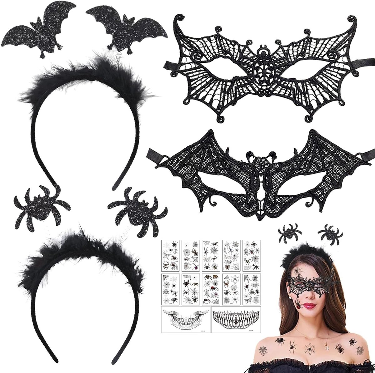 Horror kostuumaccessoires voor vrouwen, Gothic sieraden, Venetiaans masker en steampunk armwarmers voor Halloween en carnaval