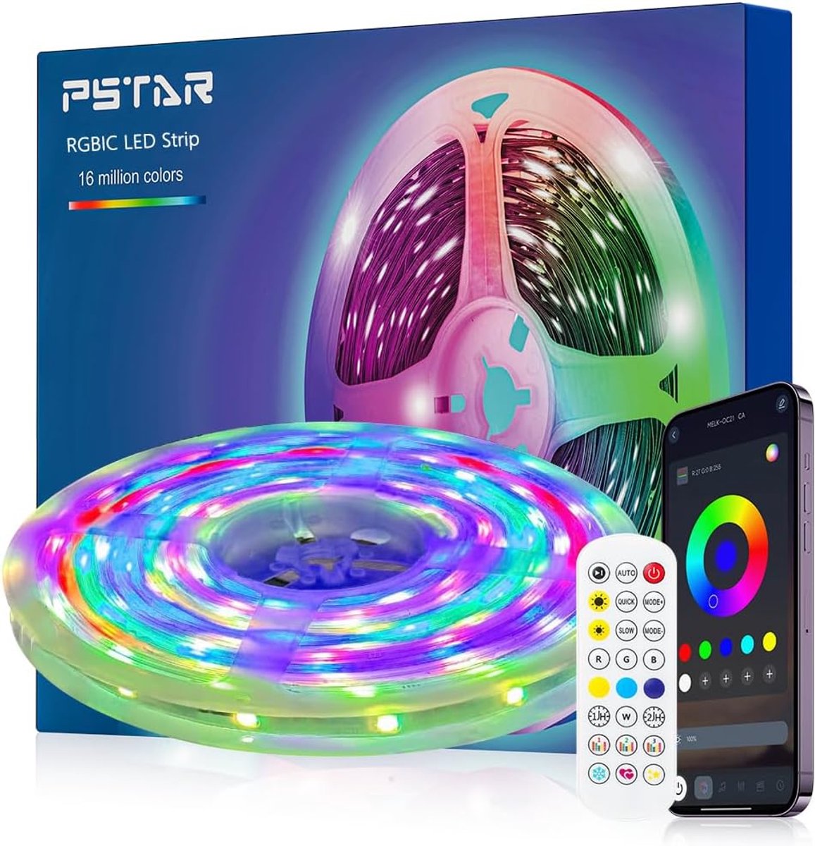 SnelShoppen - RGBIC LED Strip 5m, Bluetooth LED Tape met Afstandsbediening/App, 30LED/m, Muziek Sync, Feestverlichting voor Thuis, Slaapkamer, Gaming,