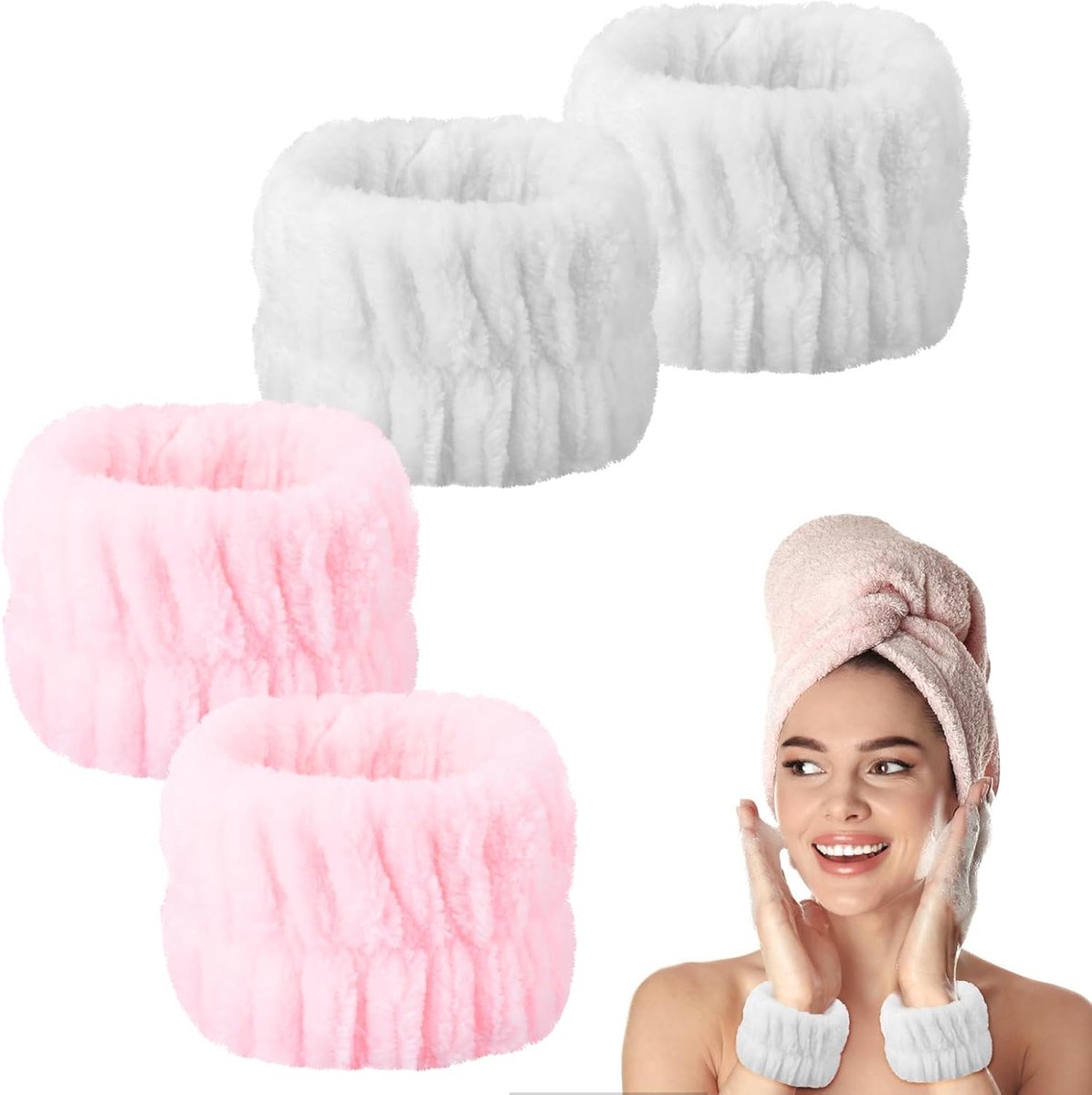 SnelShoppen - 4 Stuks Polsbanden Spa Wasband, Microfiber Gezichtswas Armbanden, Coral Absorberende Band voor Wassen van Polsen voor Gezichtsreiniging