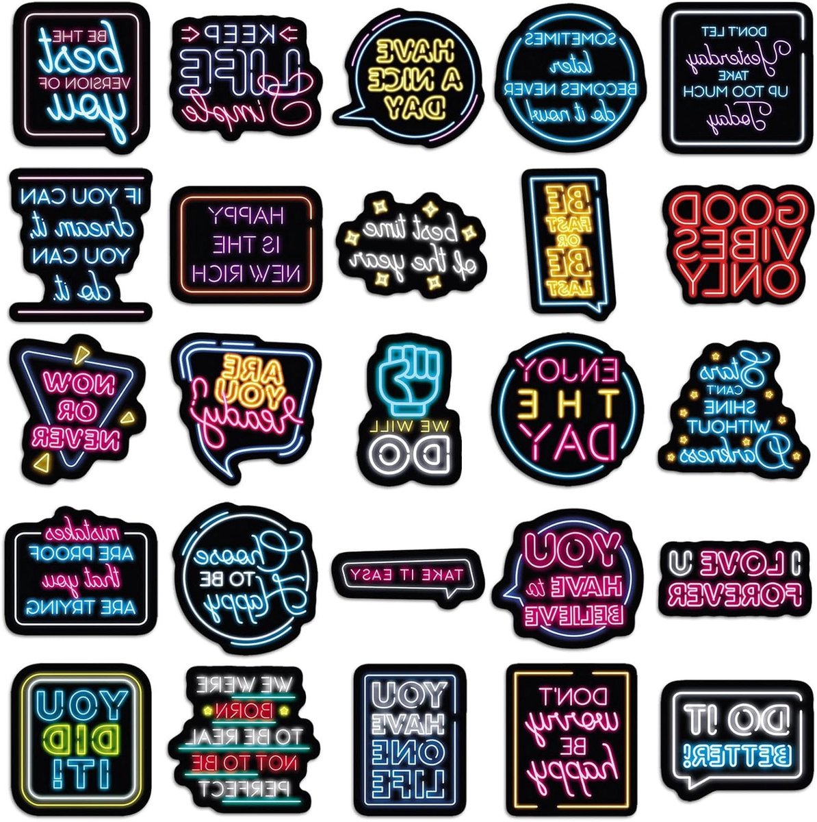 Inspirerende Neon Stickers Set van 50 Stuks voor Jongeren en Volwassenen, Perfect voor Auto, Fiets, Laptop en Skateboard