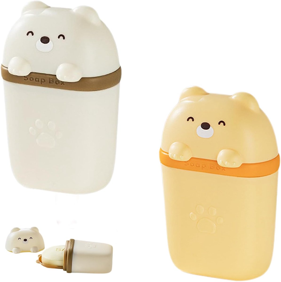 SnelShoppen - Pack van 2 Waterdichte Reissopdozen met Afvoer voor Zeep en Shampoo - Schattige Berenvorm - Ideaal voor Camping, Gym, Motorhome