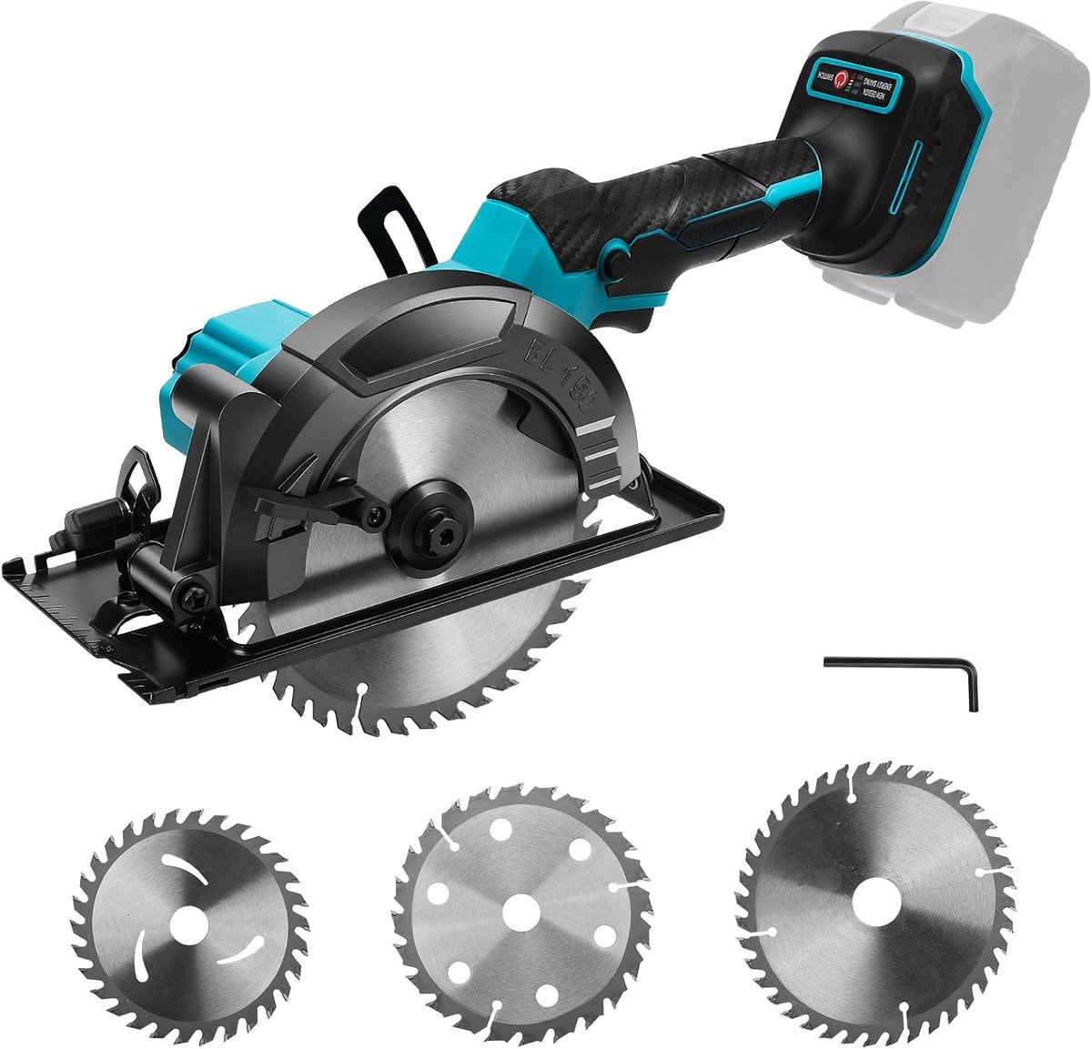 SnelShoppen - Draadloze Hand Cirkelzaag 18V met 5800 RPM, 55 mm Snijdiepte, Borstelloze Motor, 3 Zaagbladen, 0-45° Schuinzaag voor Hout, Metaal en Ste