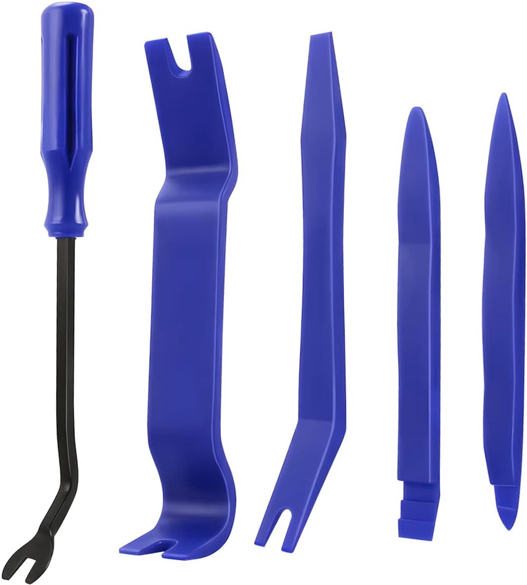 SnelShoppen - 5 Stuks Auto Demontage Gereedschap Trim Wedges - Plastic Levergereedschap voor Auto Deur, Radio en Trim - Blauw - Duurzaam en Lichtgewic