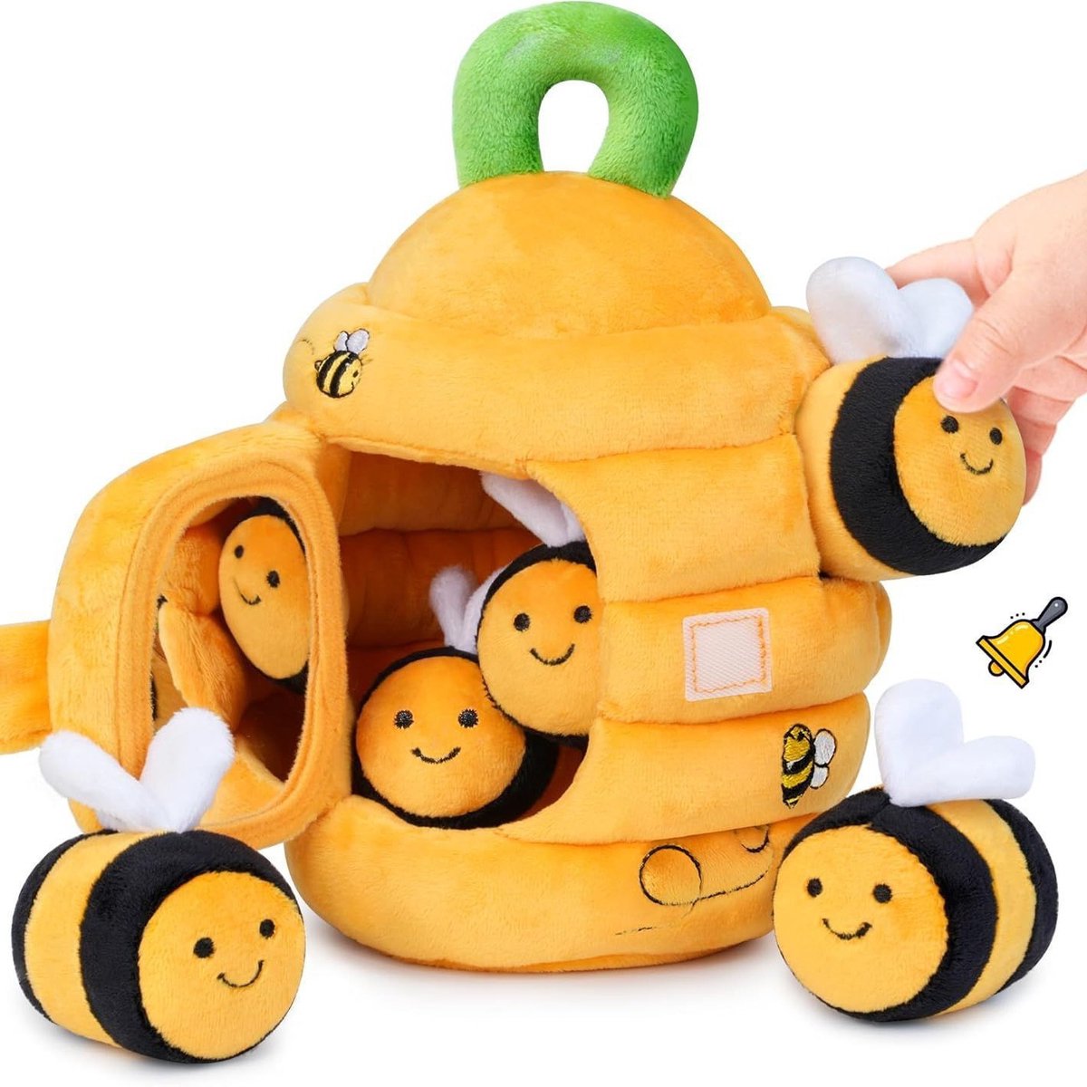 Babyspeelgoed 6-12 maanden - Zachte baby-honingraat met 5 sensorische bijtjes - Rammelaar, crêpepapier, spiegeltje, Montessori-knuffels geschikt voor peuters van 0-3 jaar.