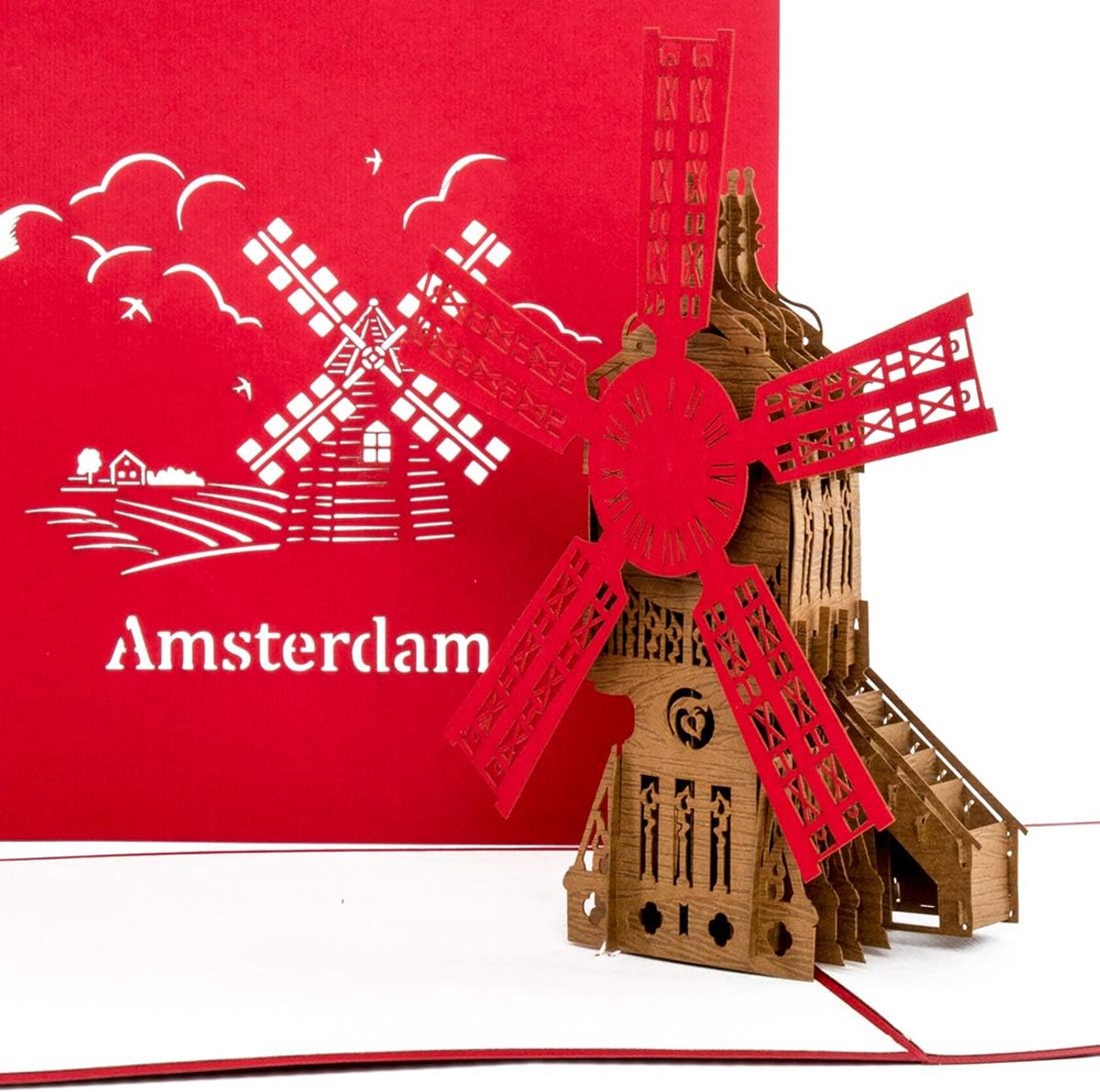 SnelShoppen - 3D Pop-up Kaart Amsterdam Windmolen, Souvenir, Verjaardagskaart, Cadeaukaart, Decoratie, Reisvoucher, Originele Gift Ideeën