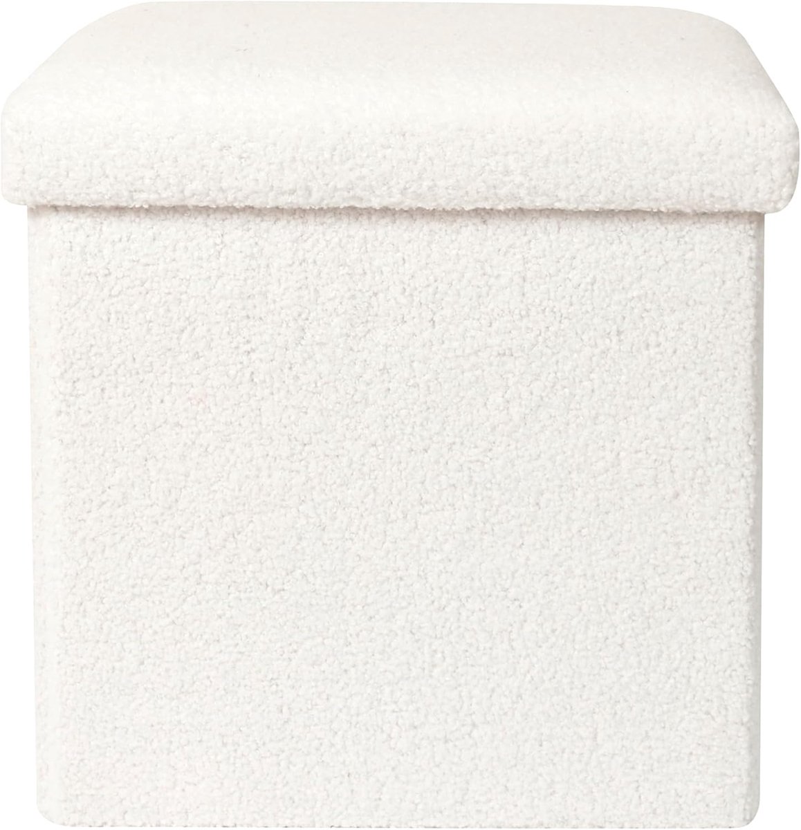 SnelShoppen - Witte Bouclette Vouwbare Pouf Box 38x38cm - Multifunctioneel Stoel en Vloerkussen - Elegante Zitoplossing voor Woonkamer, Slaapkamer en