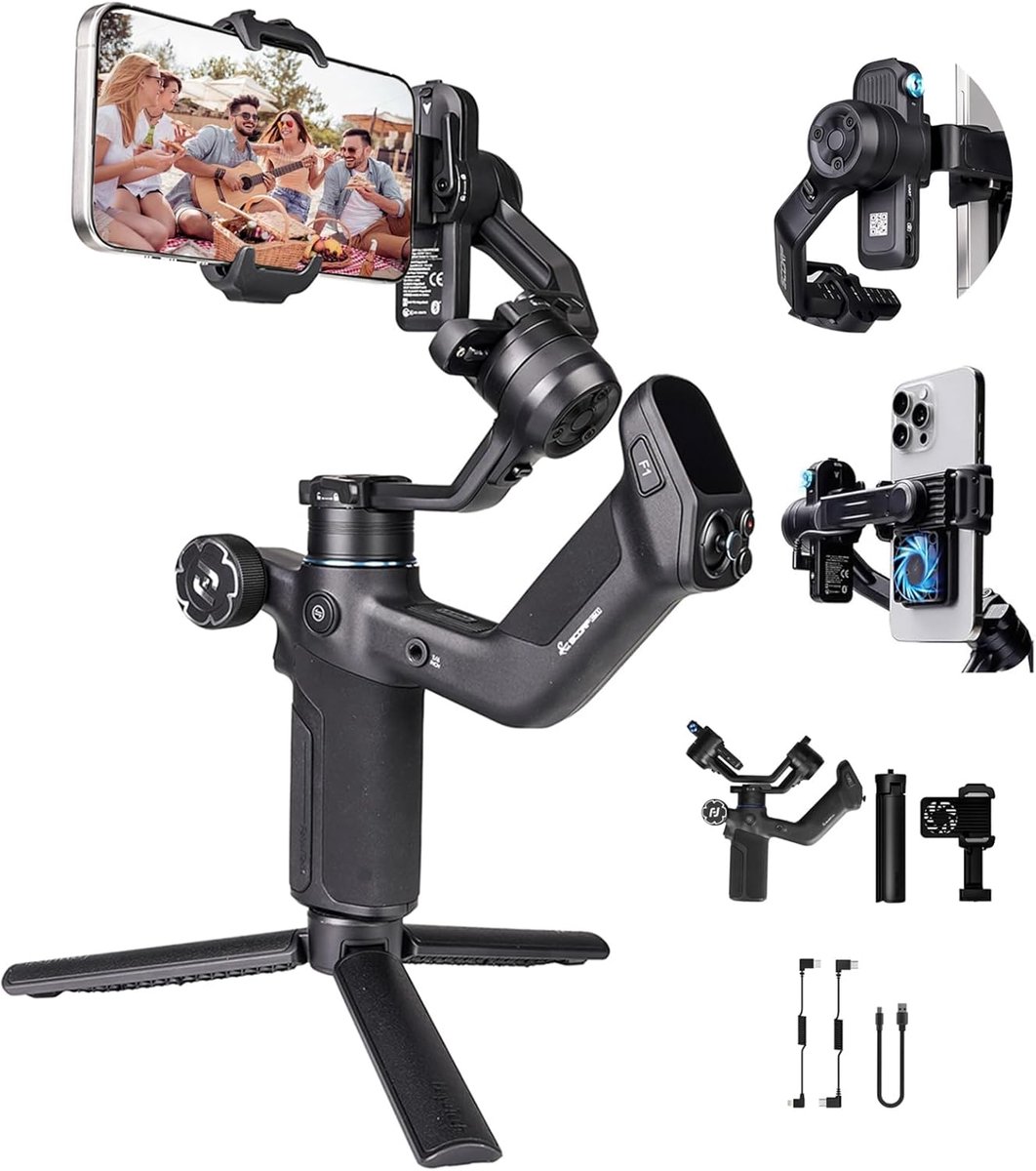 SnelShoppen - Gimbal Stabilizer voor Smartphone - 3-Axis Gimbal met AI Tracker, Koelventilator, Touchscreen, Handgreep - Tot 2kg Draagvermogen - Ideaa