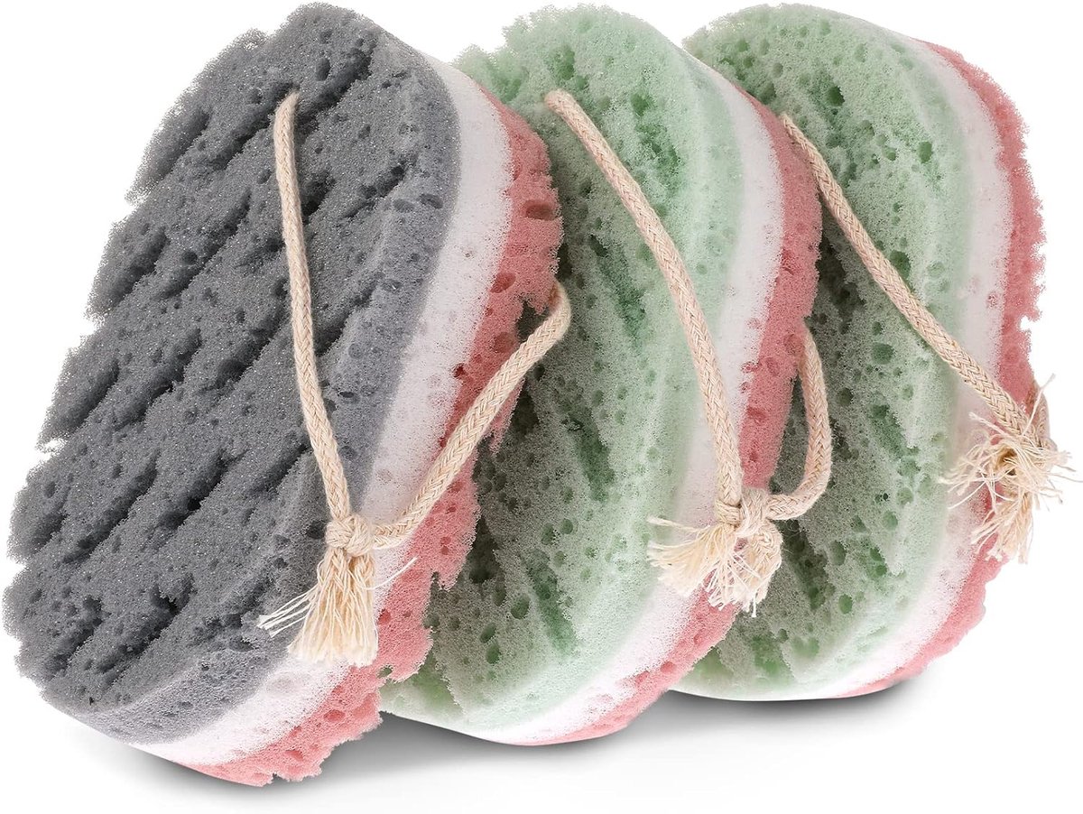 SnelShoppen - 3 Stuks Bad Spons voor Vrouwen - Grote Loofah Lichaamsscrubber voor Diepe Exfoliatie - Zachte Bad Spons voor Douche - Kleurrijke Badacce