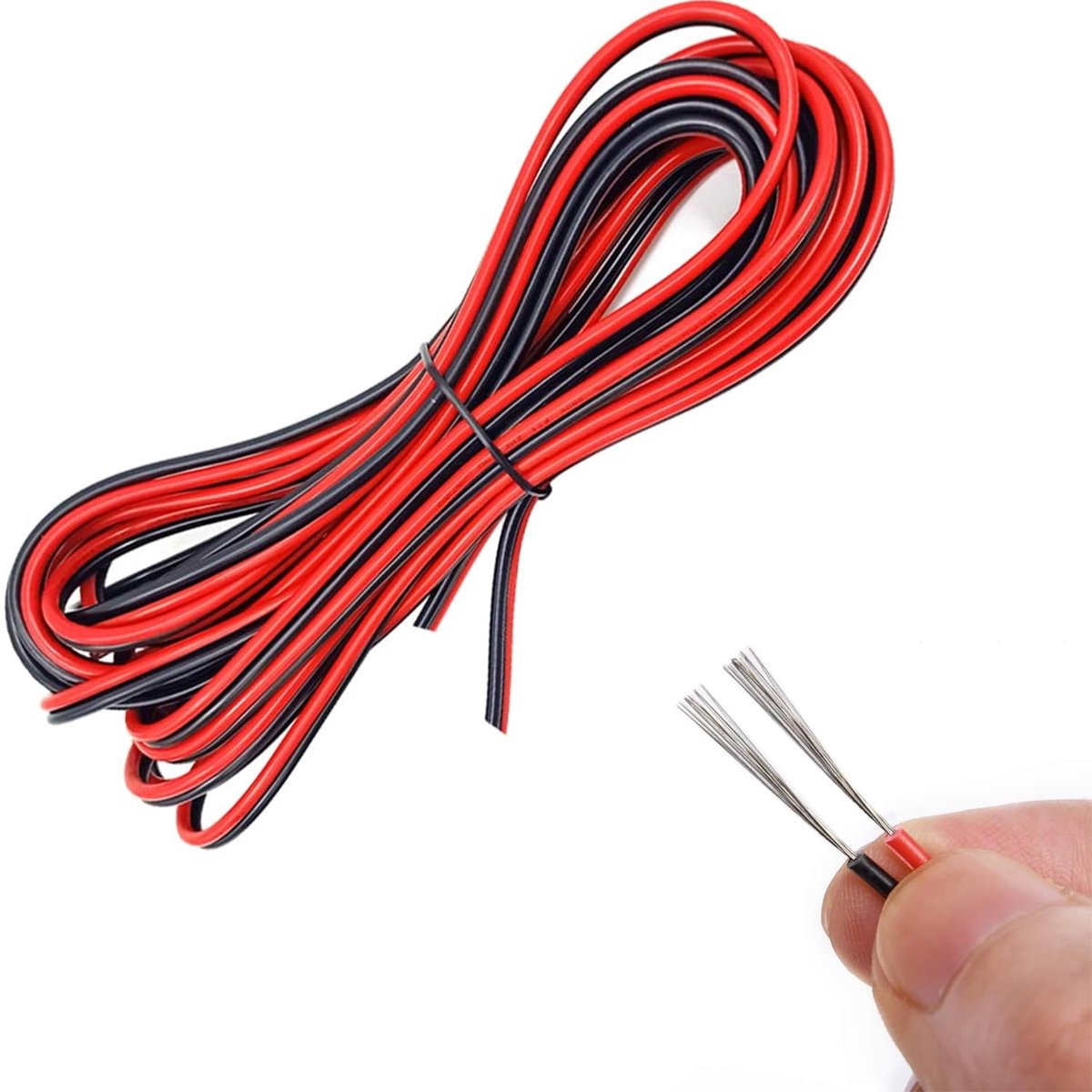 SnelShoppen - Extension Cable 10 m, 22 AWG, 2-Core, Flexibele Verlengkabel voor LED Strips, Zwart/Rood, Veilig en Duurzaam, Ideaal voor Feest, Tuin en