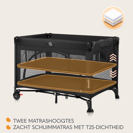 Lionelo Laura - Compact 2-in-1 Reisbedje & Box - Kinderbed - Lichtgewicht - 2 Hoogtes - Wielen met Rem - Gaas Zijpanelen & Peuter Ingang - Inclusief Draagtas & Opbergzak van LIONELO — afbeelding 4
