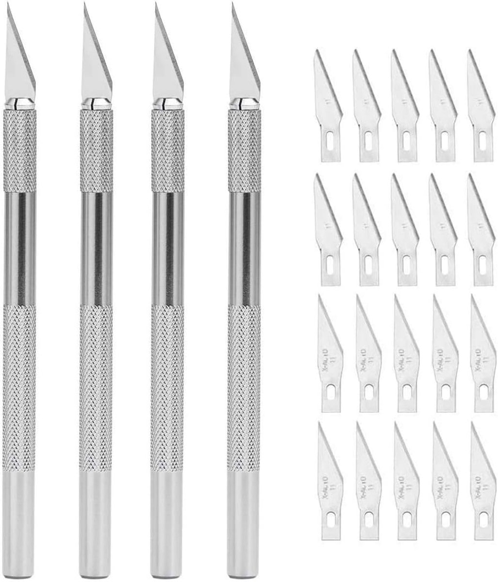 SnelShoppen - 4-delige Precision Cutting Knives Set met Beschermkap + 20 Vervangbladen, Scalpel Snijmessen voor DIY Kunstwerk, Hobby, Modelbouw, en Cr