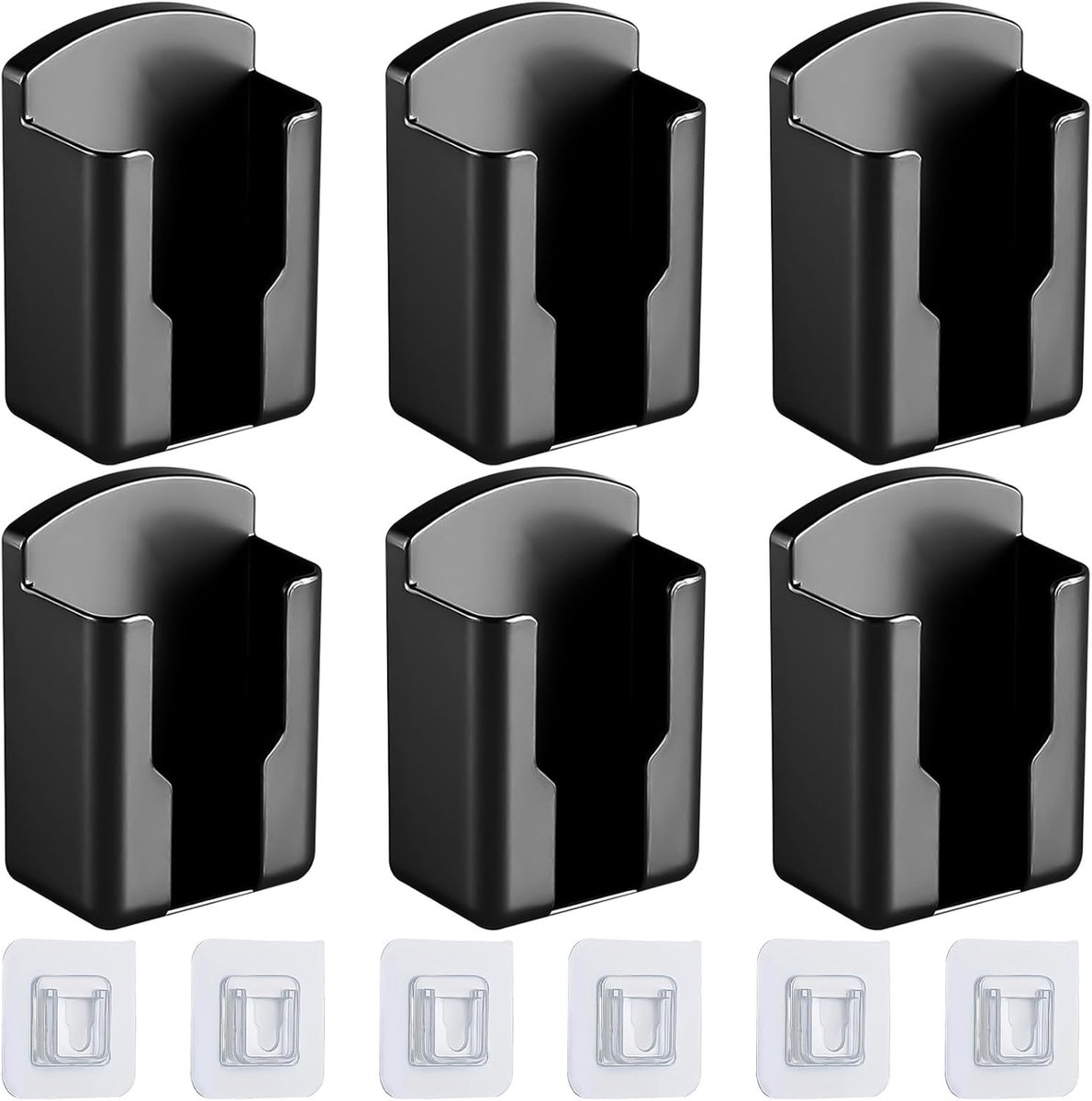 SnelShoppen - Set van 6 Wand Remote Control Houders - Zwarte Plastic, Zelfklevende Multifunctionele Houder voor Thuis en Kantoor - Ruimtebesparend voo