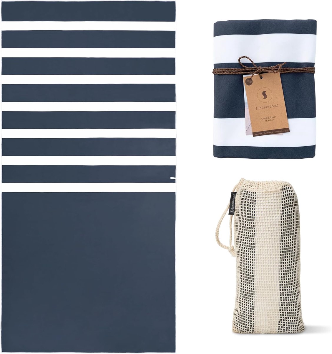 SnelShoppen - XXL Microfiber Strandlaken 160x80cm - Zandvrij Sneldrogend Gymdoek - Lichtgewicht Reisdoek - Hoge Absorptie - Blauw voor Strand, Sport e