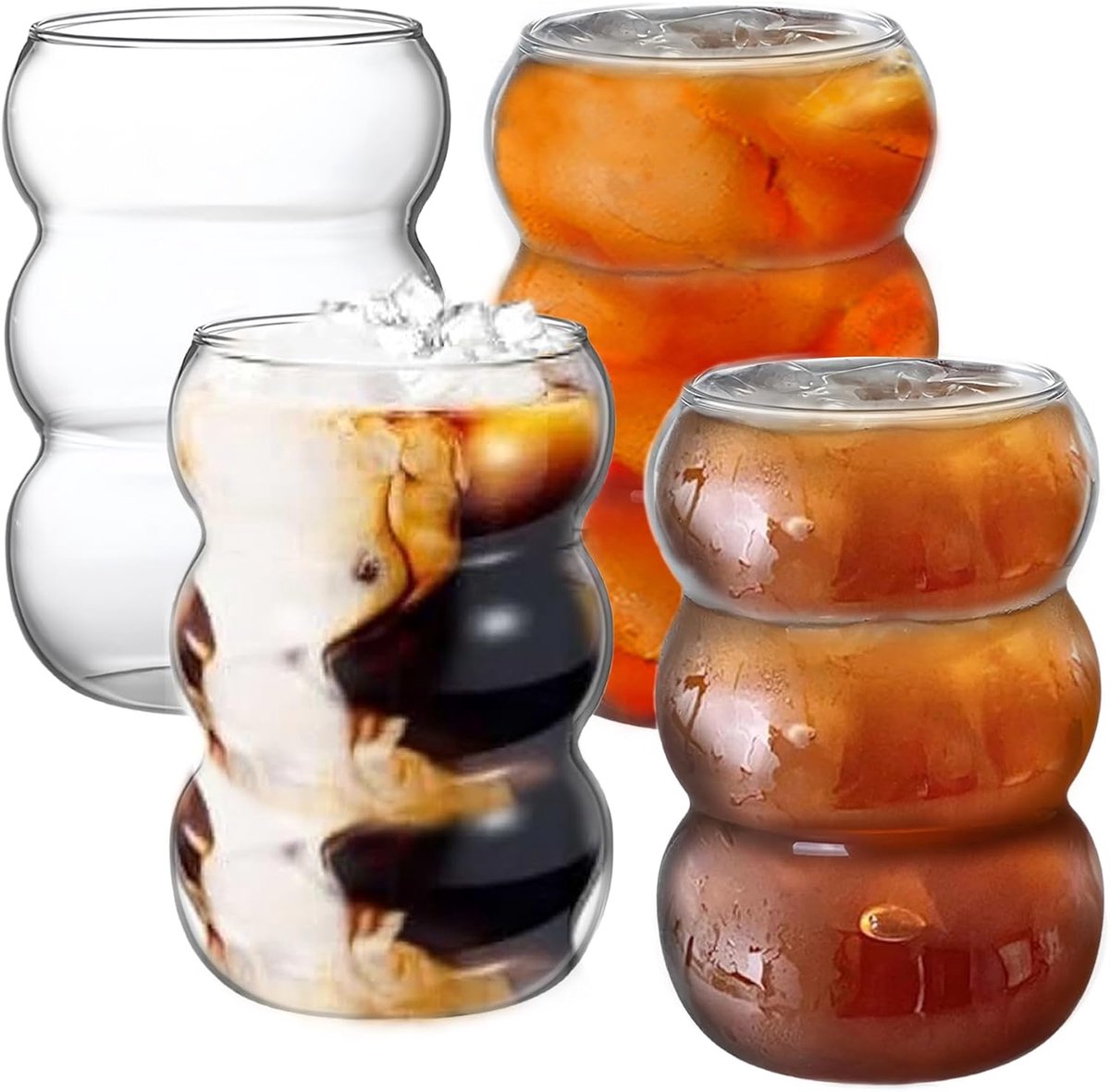 SnelShoppen - Bubble Glazen Set van 4 - 550ml Ribbel Drinkglazen voor Iced Coffee, Latte Macchiato, Whisky - Handgemaakte Glas Cups - Perfect voor Fee
