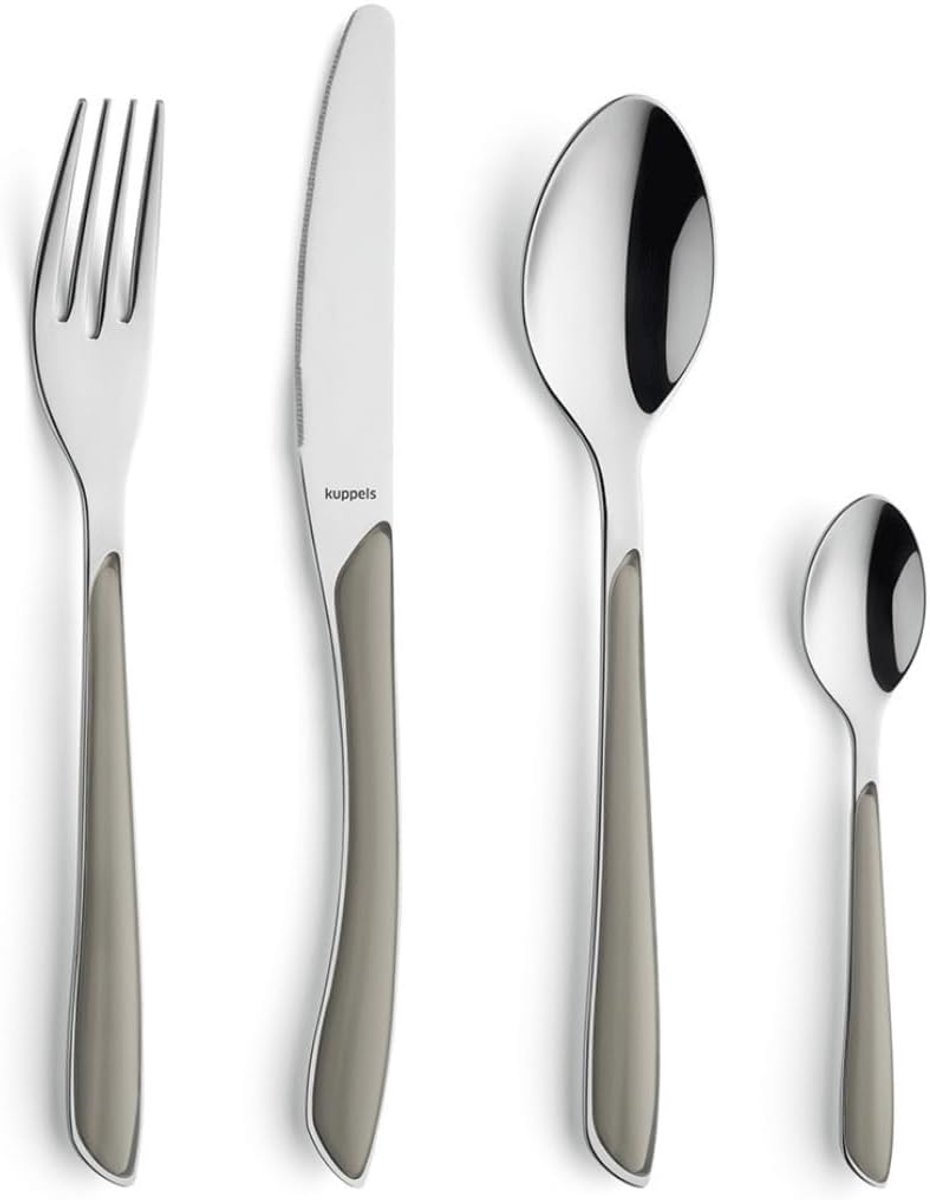 SnelShoppen - Prisma Bestekset voor 6 Personen, Hoogwaardig RVS, 24 Stukken, Taupe Kunststof Handvatten, Roestvrij, Afwasmachinebestendig, Modern en E