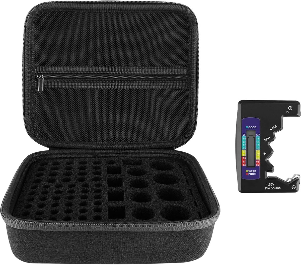 SnelShoppen - Harde Batterijen Organizer Box met Tester BT-168 - Waterdichte Opbergdoos voor 76 AA AAA 9V CD Batterijen - Schokbestendig, Ideaal voor
